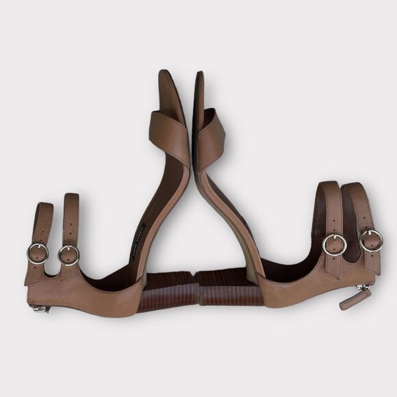 Nine West Tan Leather Sandals Women Sz 9.5 Double Ankle Strap Block Heel Elegant - Picture 5 of 8